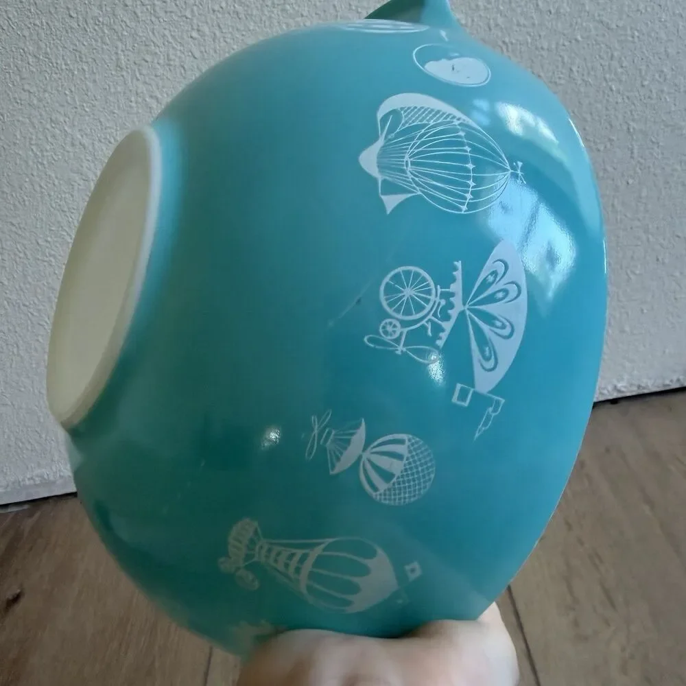 2 Vintage 1958 Pyrex Cinderella Hot Air Balloons Turquoise Batter Bowls